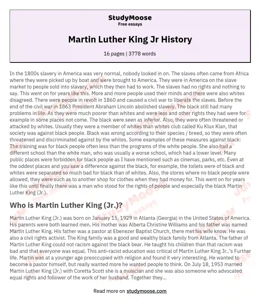 Martin Luther King Jr History essay