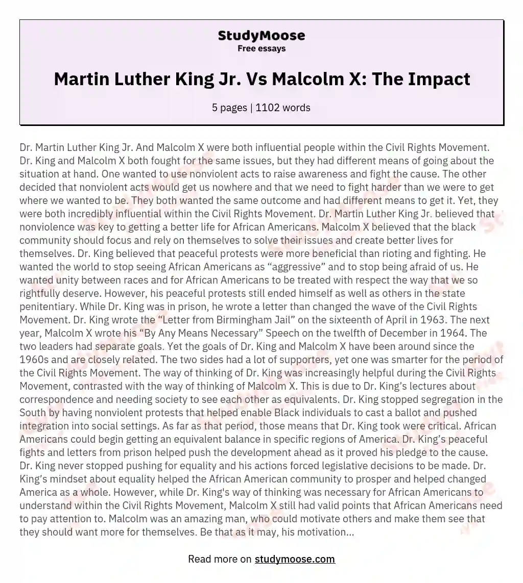 Martin Luther King Jr. Vs Malcolm X: The Impact