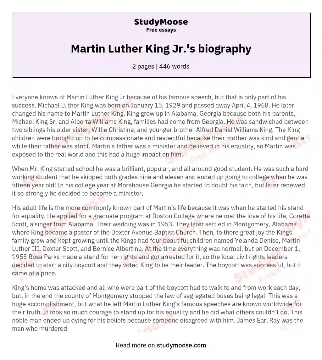 Martin Luther King Jr.'s biography essay