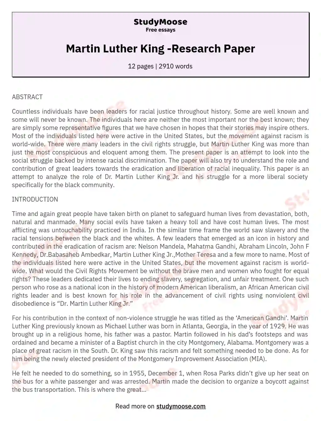 Martin Luther King -Research Paper essay