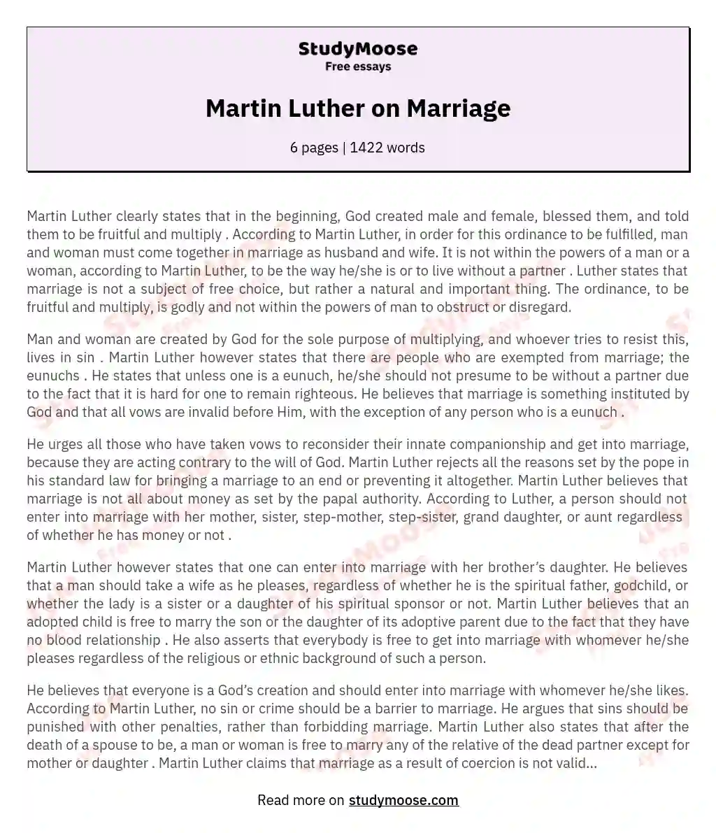 Martin Luther on Marriage essay