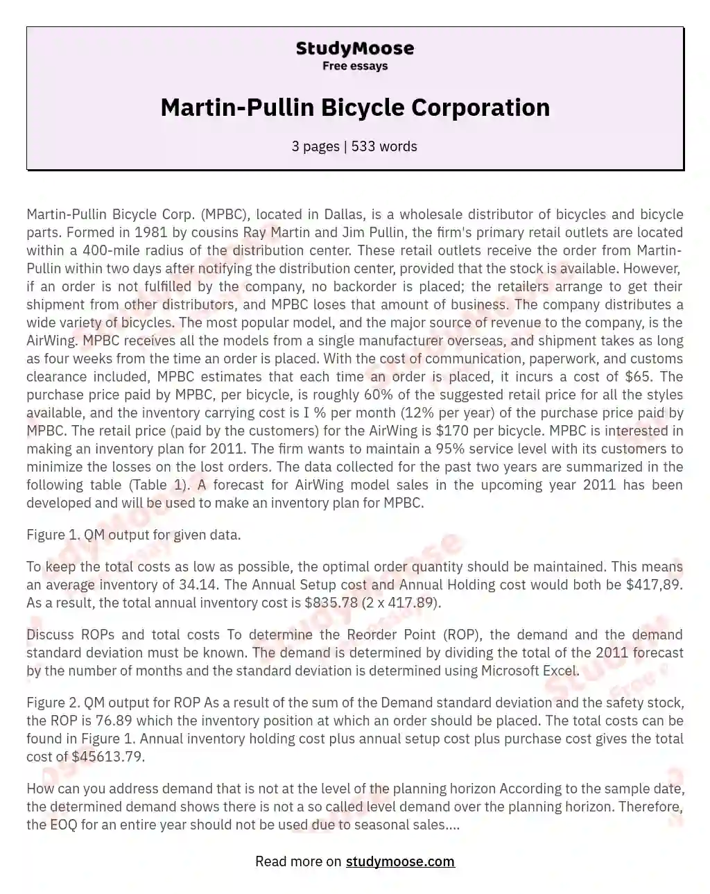 Martin-Pullin Bicycle Corporation essay