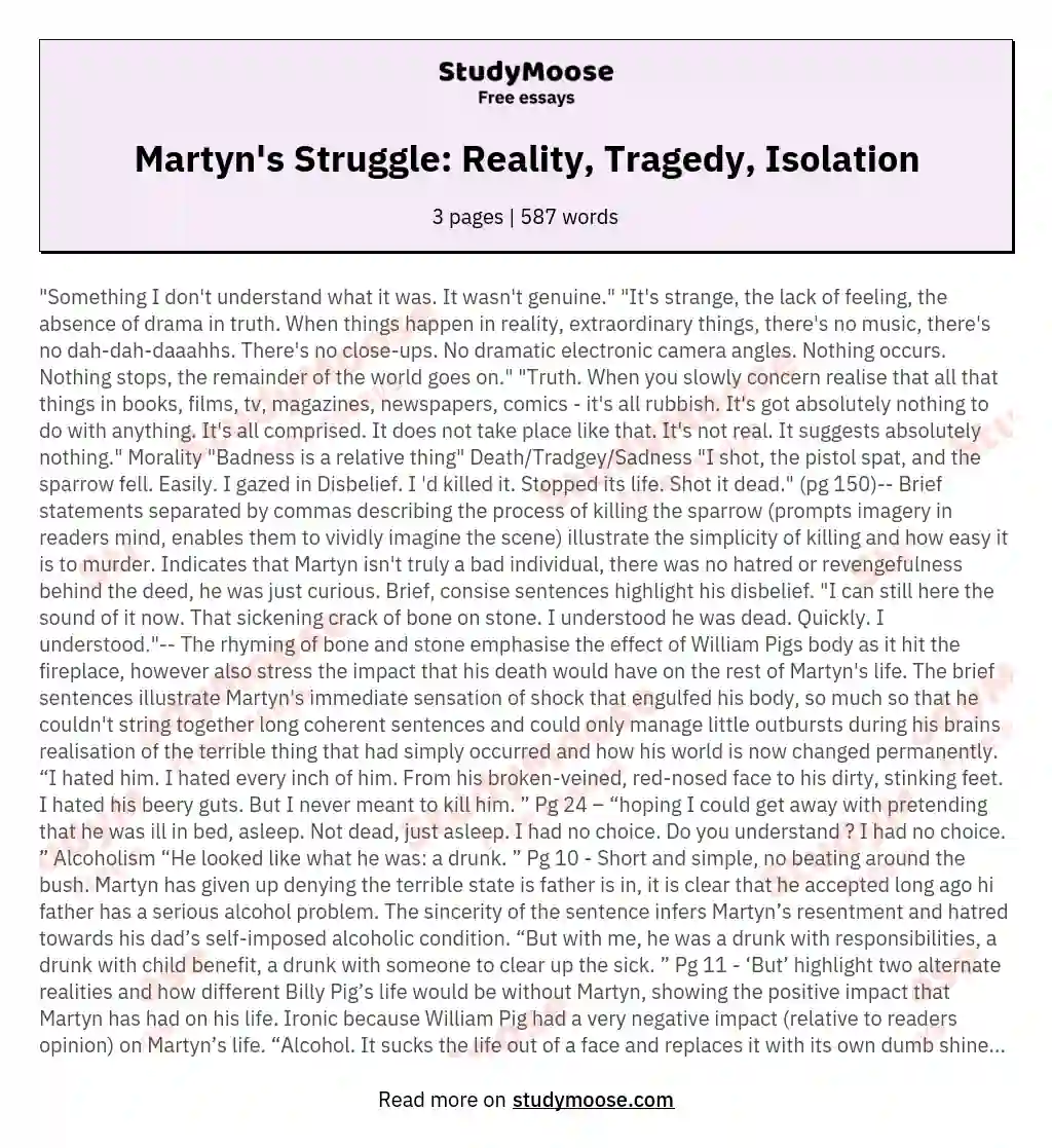 Martyn's Struggle: Reality, Tragedy, Isolation essay