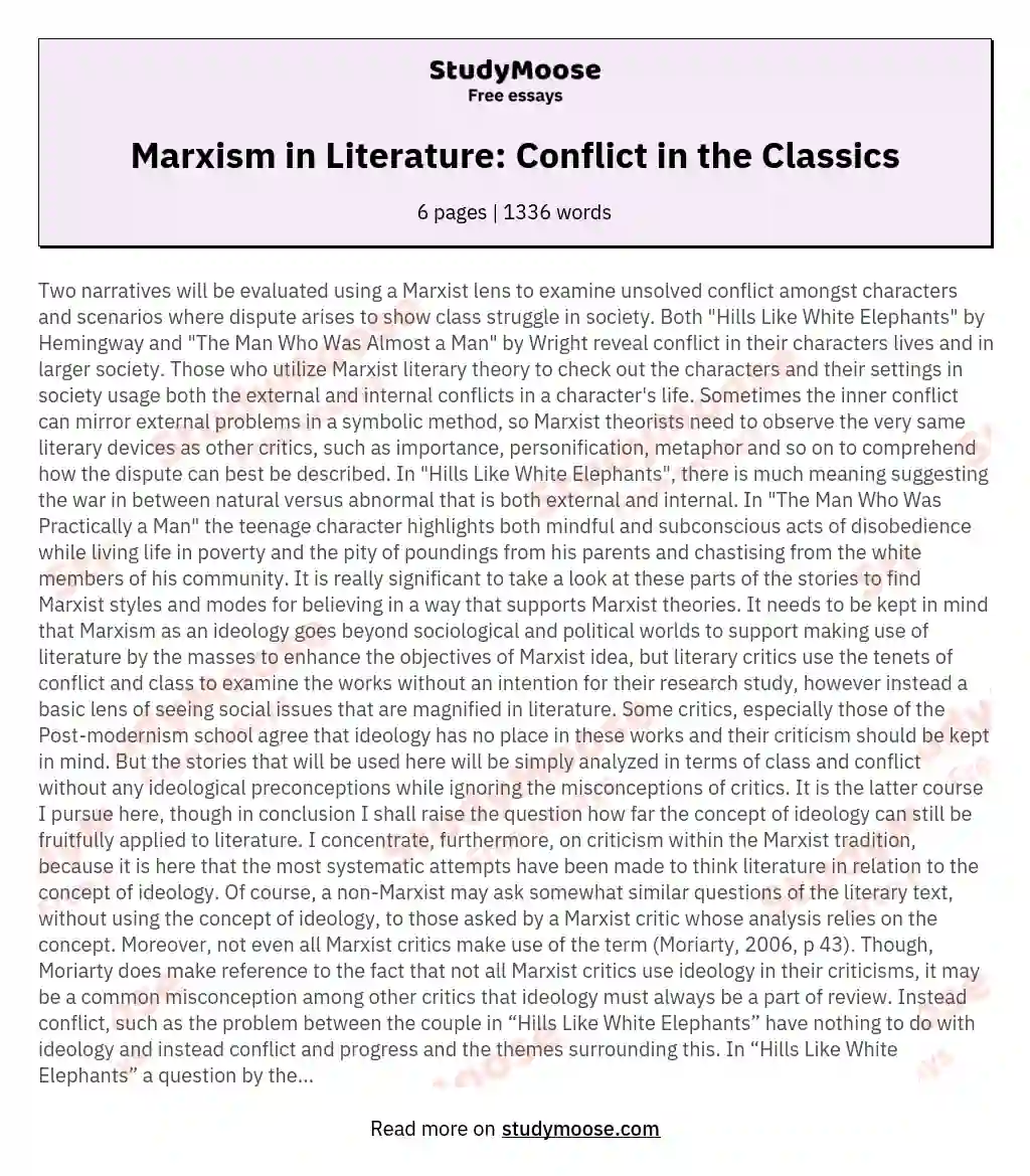Marxism in Literature:  Conflict in the Classics essay