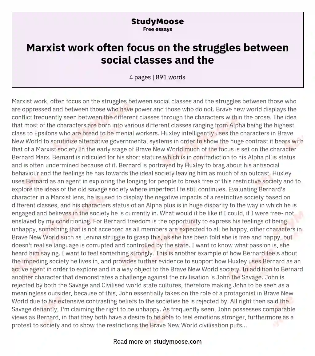 marxist view on society essay