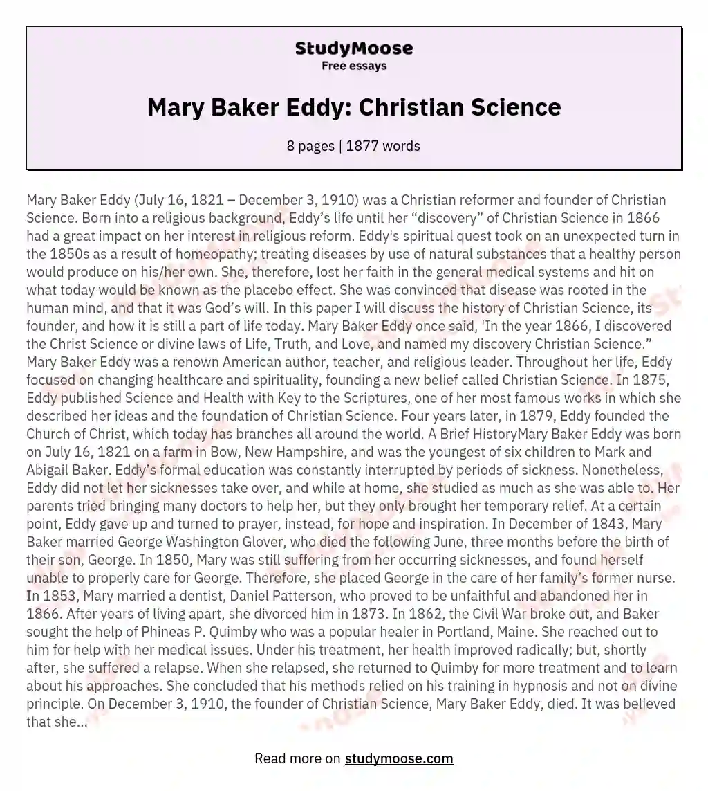 Mary Baker Eddy: Christian Science essay