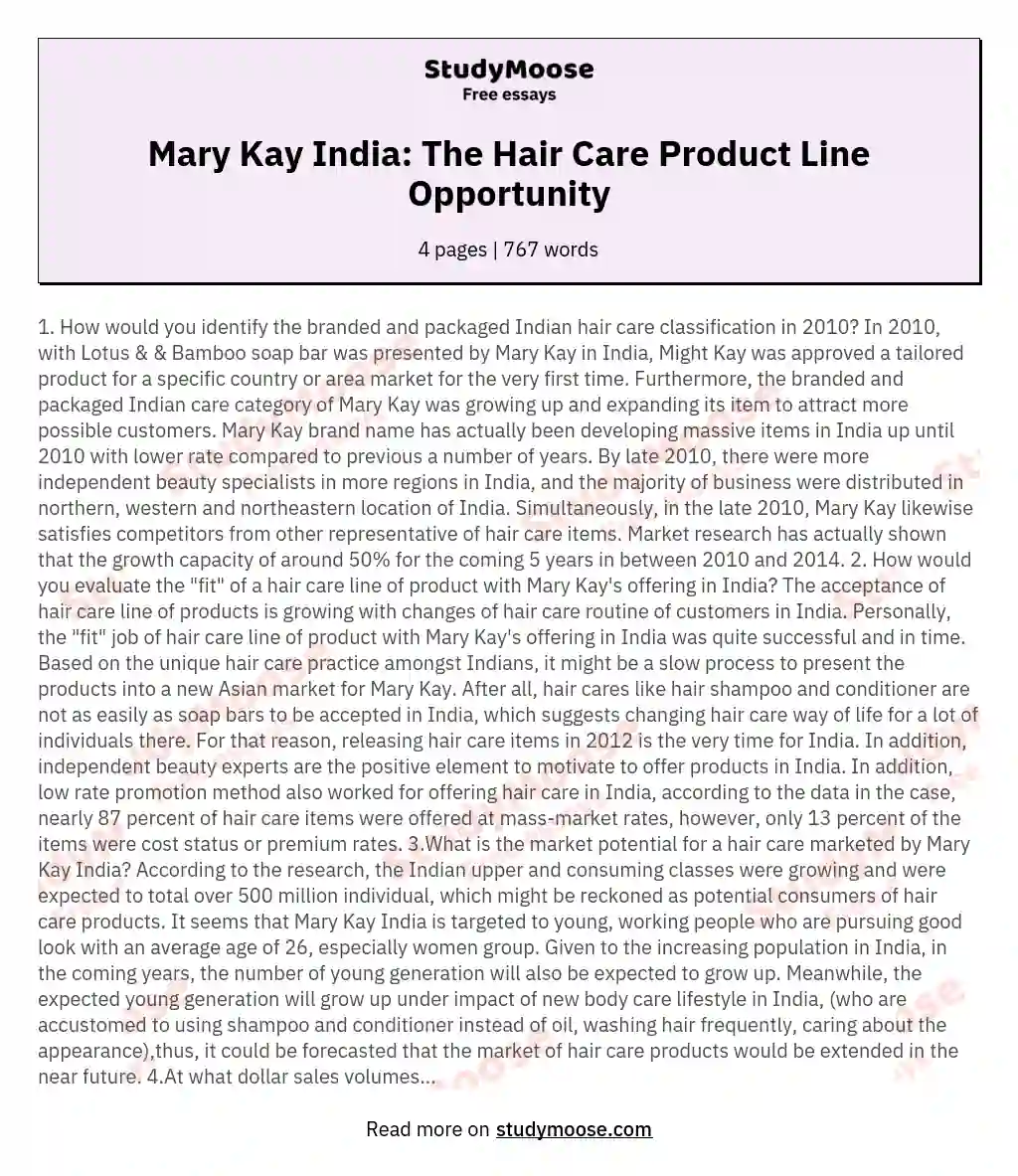 Mary Kay India: The Hair Care Product Line Opportunity