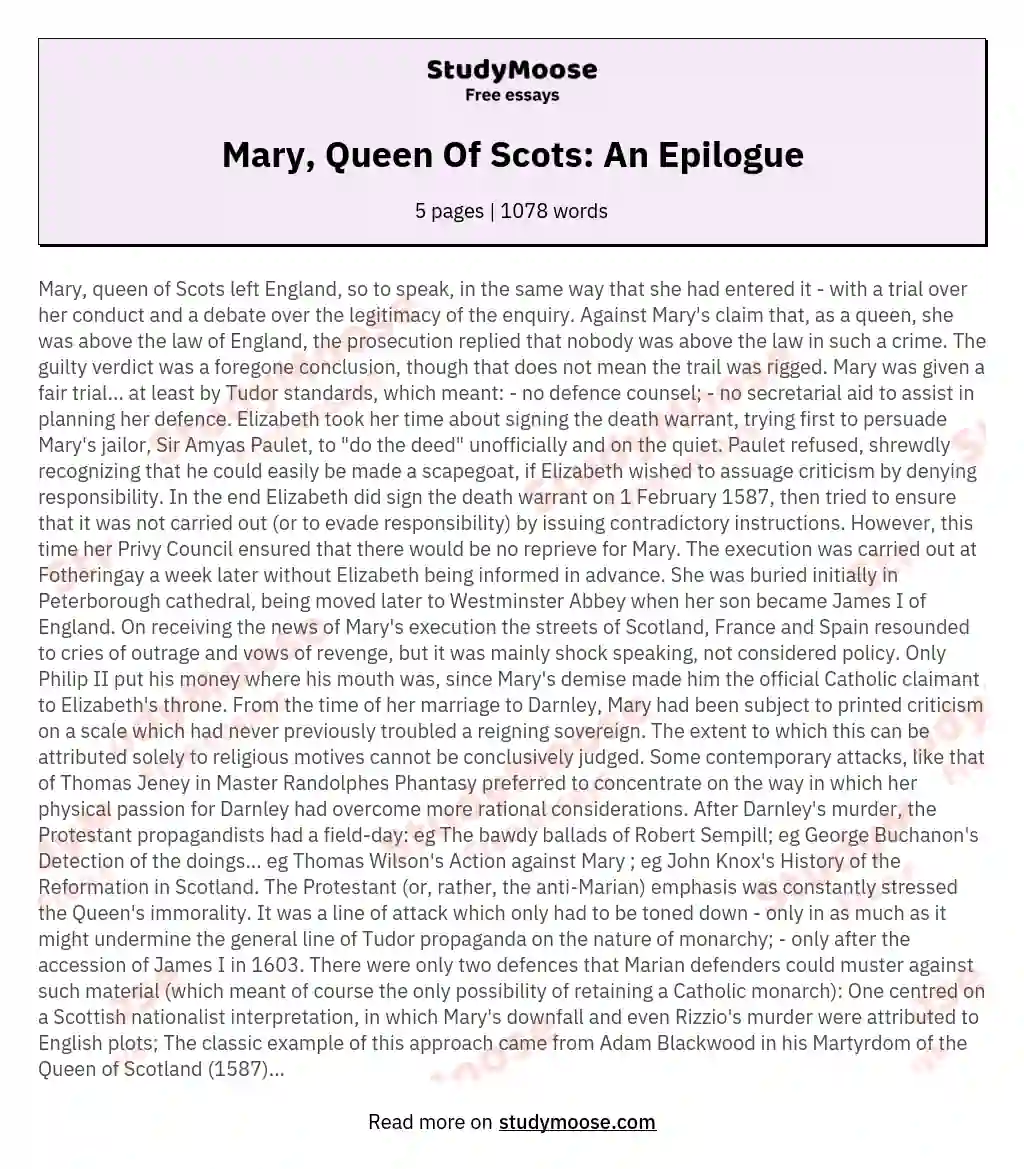 Mary, Queen Of Scots: An Epilogue essay