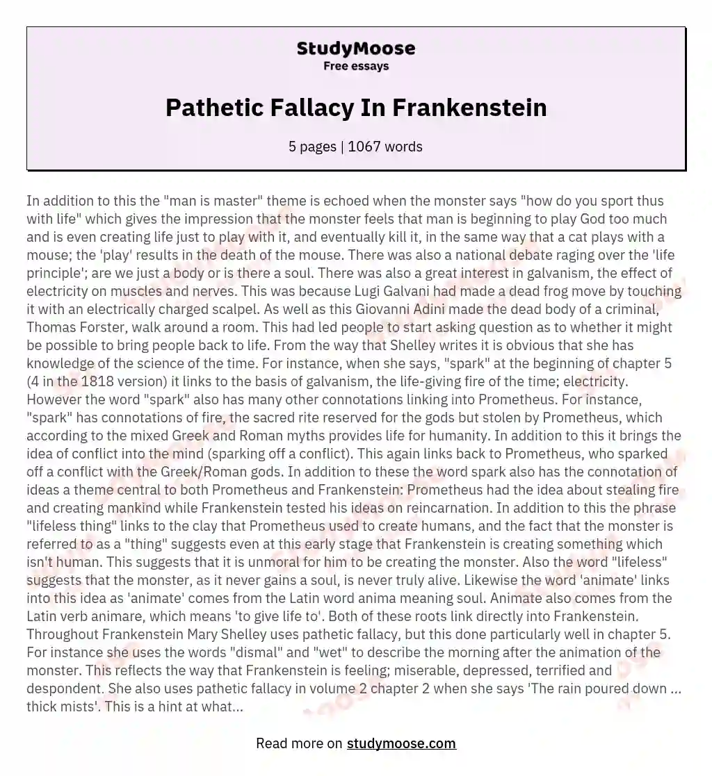 Pathetic Fallacy In Frankenstein