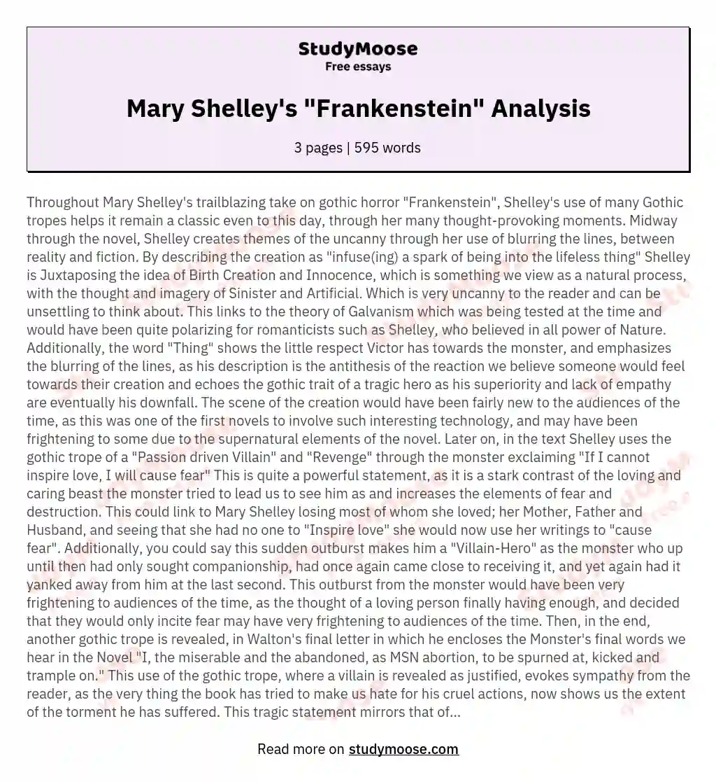 Mary Shelley's "Frankenstein" Analysis