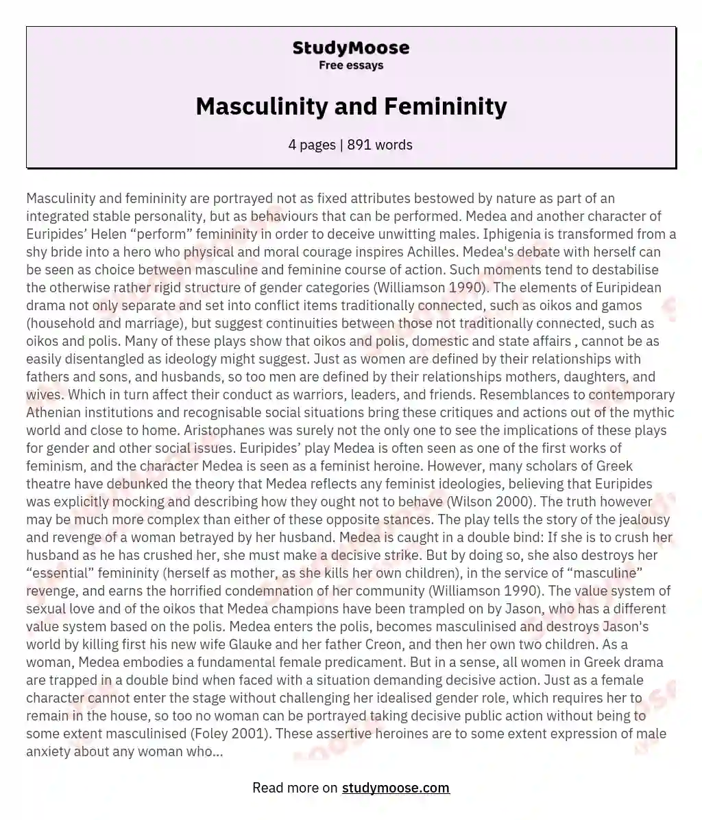 Masculinity and Femininity essay