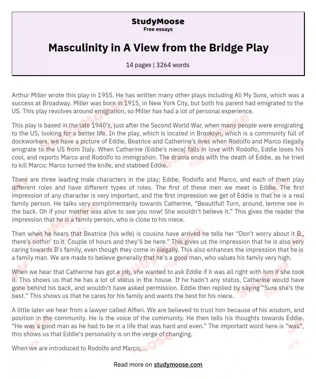 Masculinity in A View from the Bridge Play essay