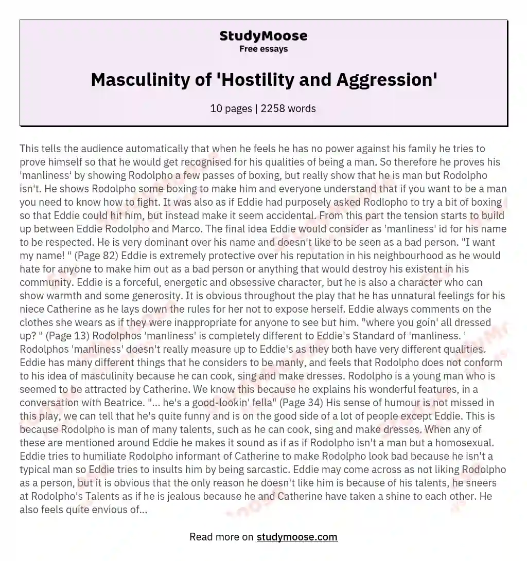 Masculinity of 'Hostility and Aggression' essay