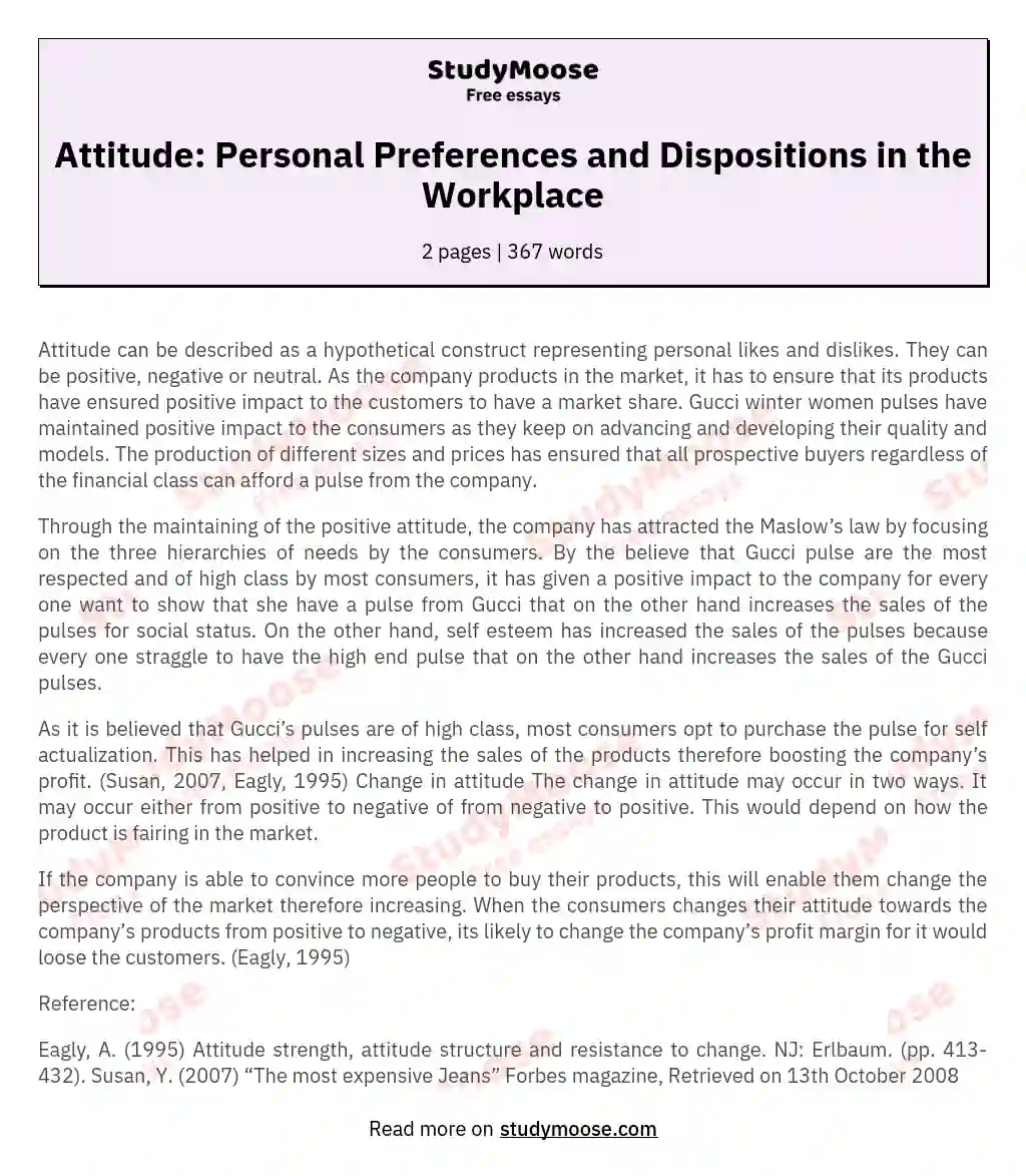 Attitude: Personal Preferences and Dispositions in the Workplace essay
