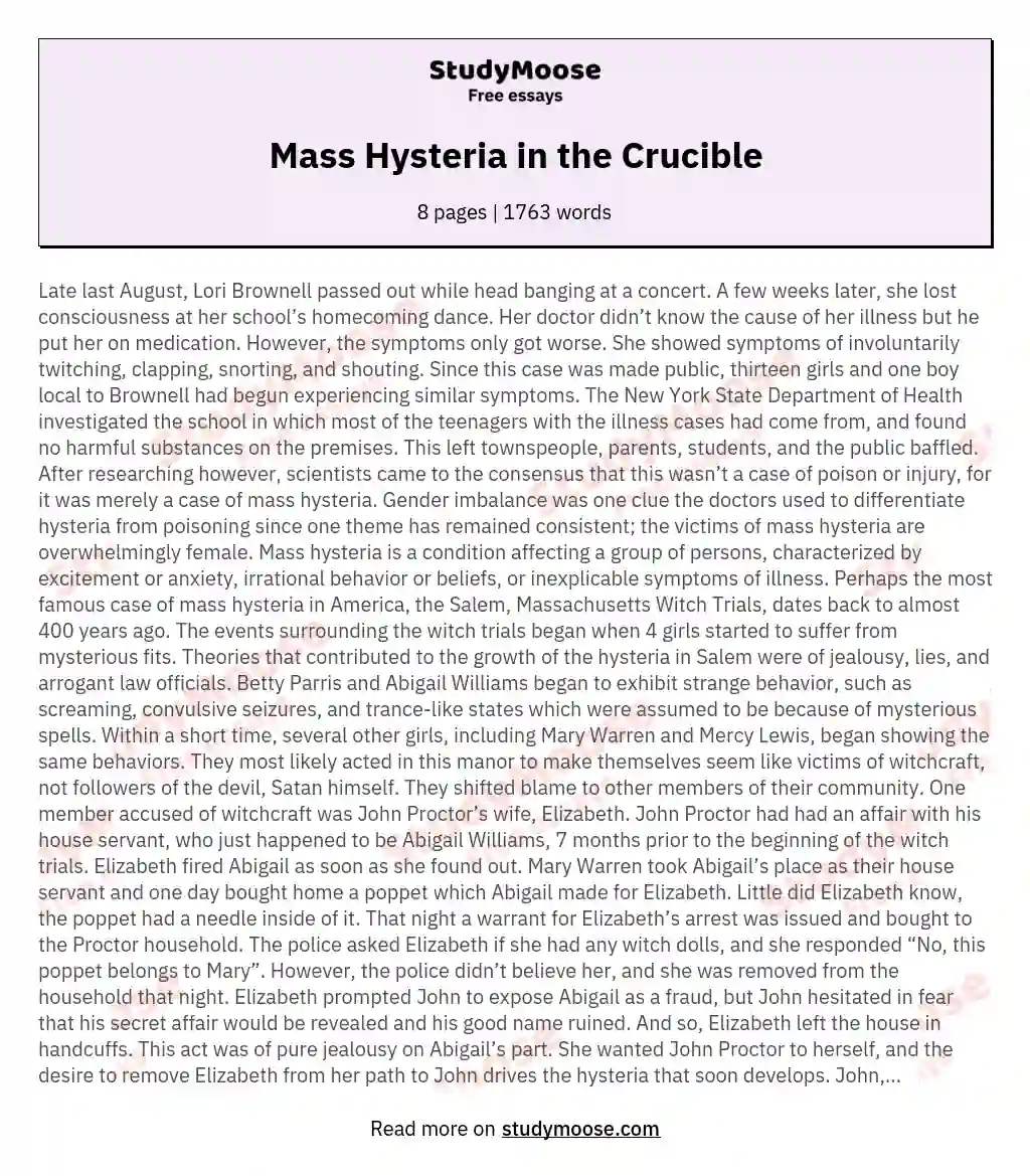 Mass Hysteria in the Crucible essay
