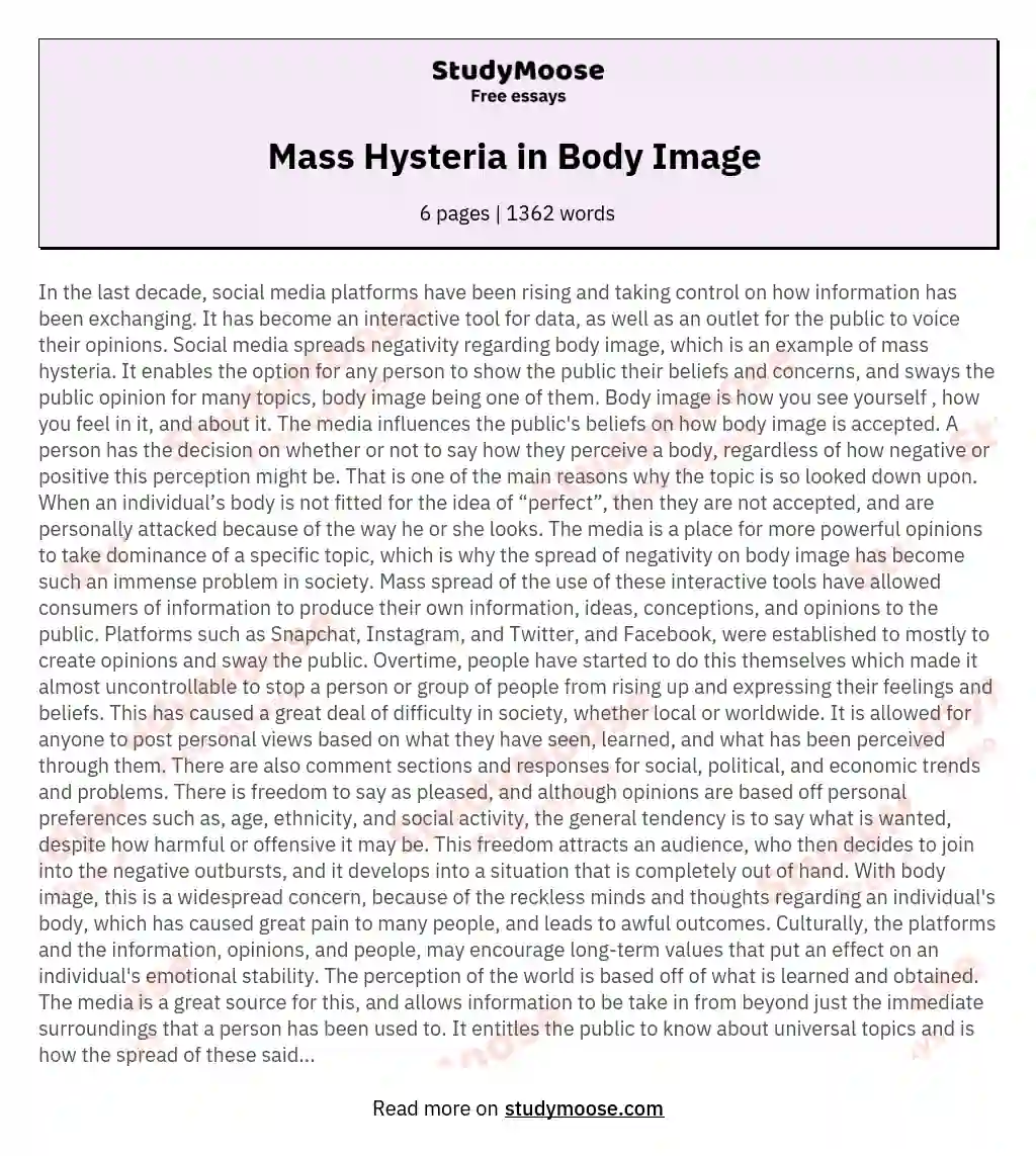 Mass Hysteria in Body Image  essay
