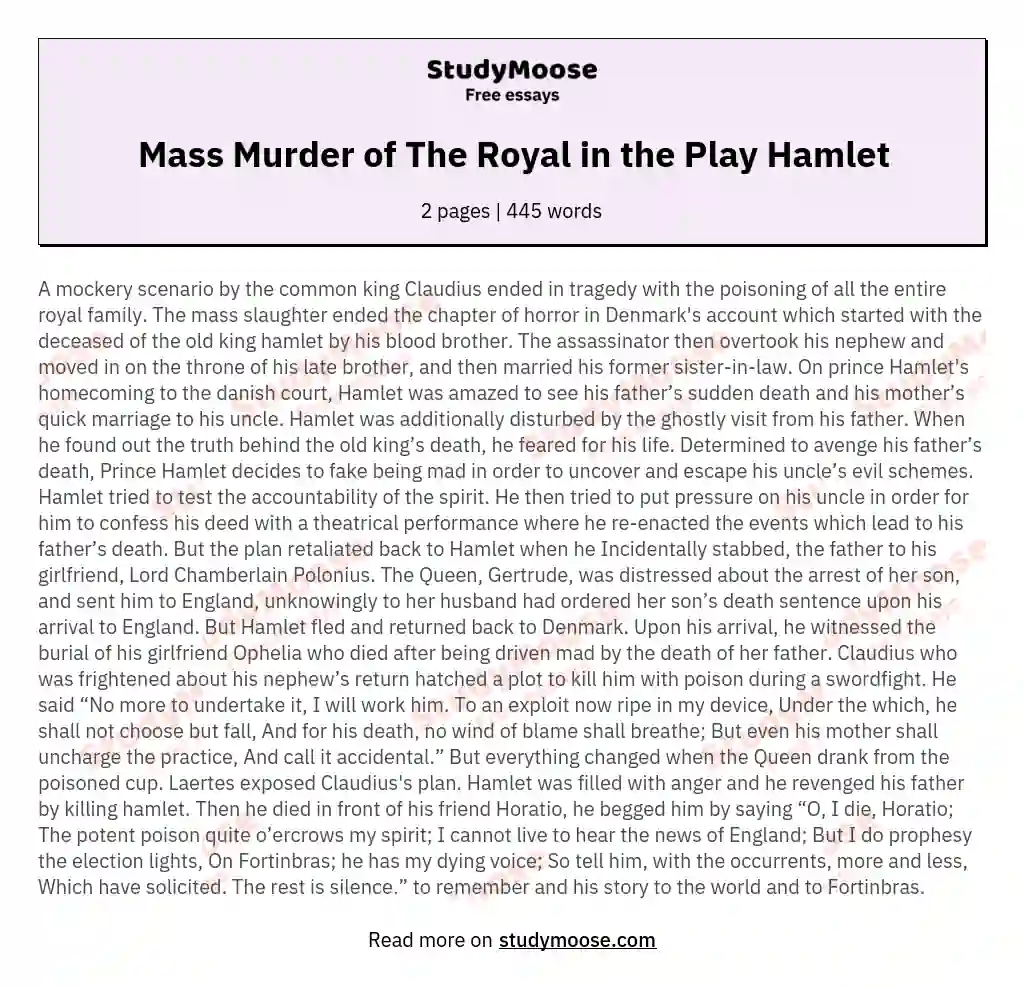 Mass Murder of The Royal in the Play Hamlet essay