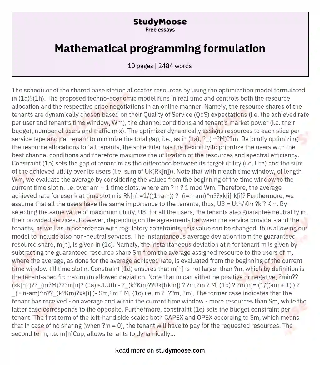 Mathematical programming formulation
