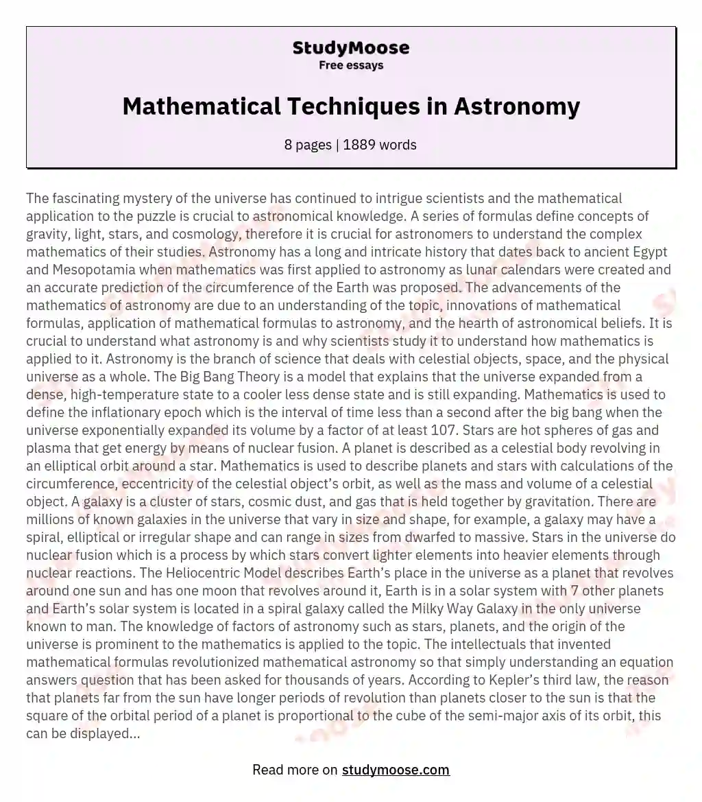 Mathematical Techniques in Astronomy