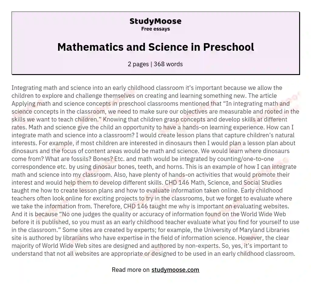 Mathematics and Science in Preschool