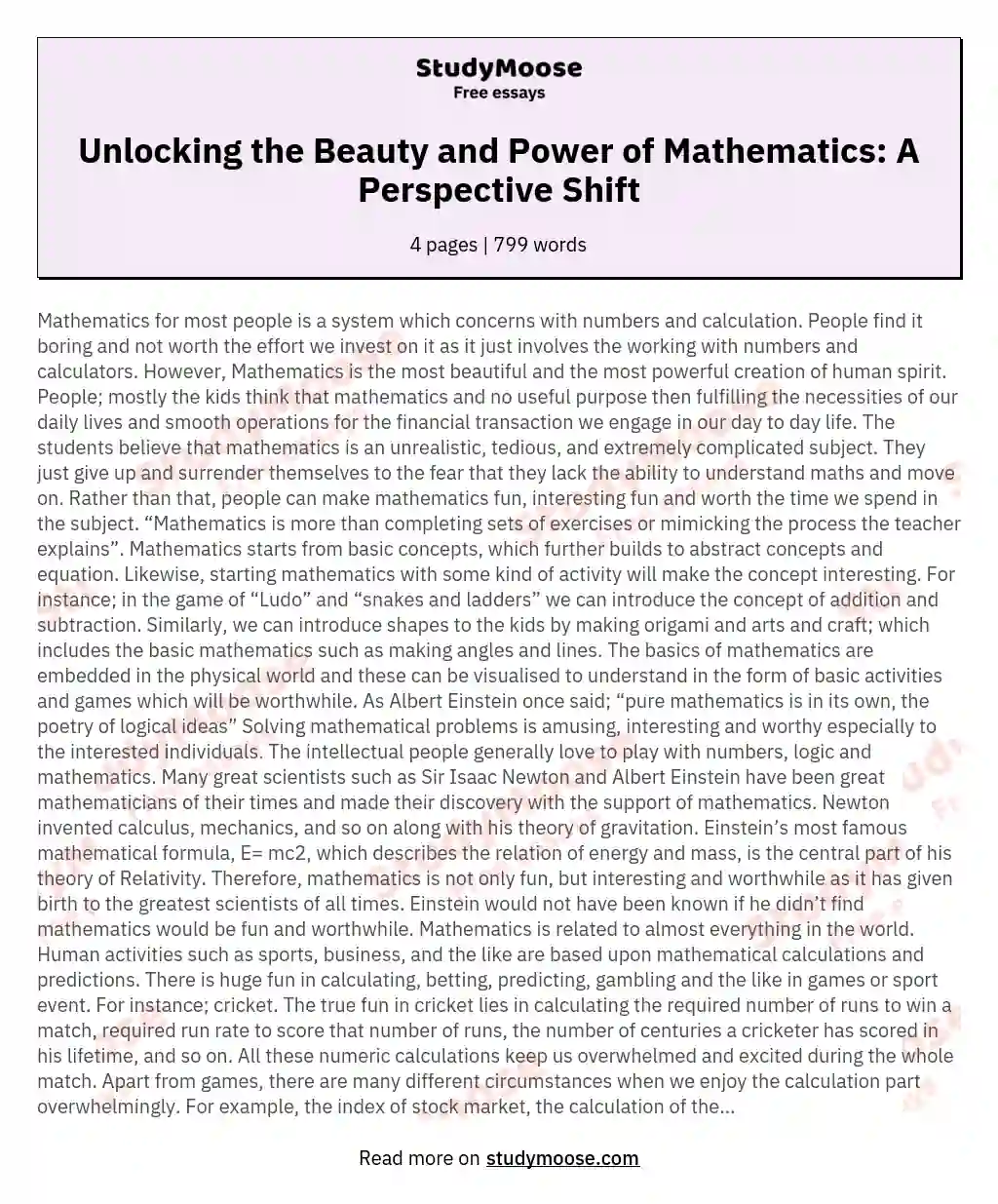 Unlocking the Beauty and Power of Mathematics: A Perspective Shift essay