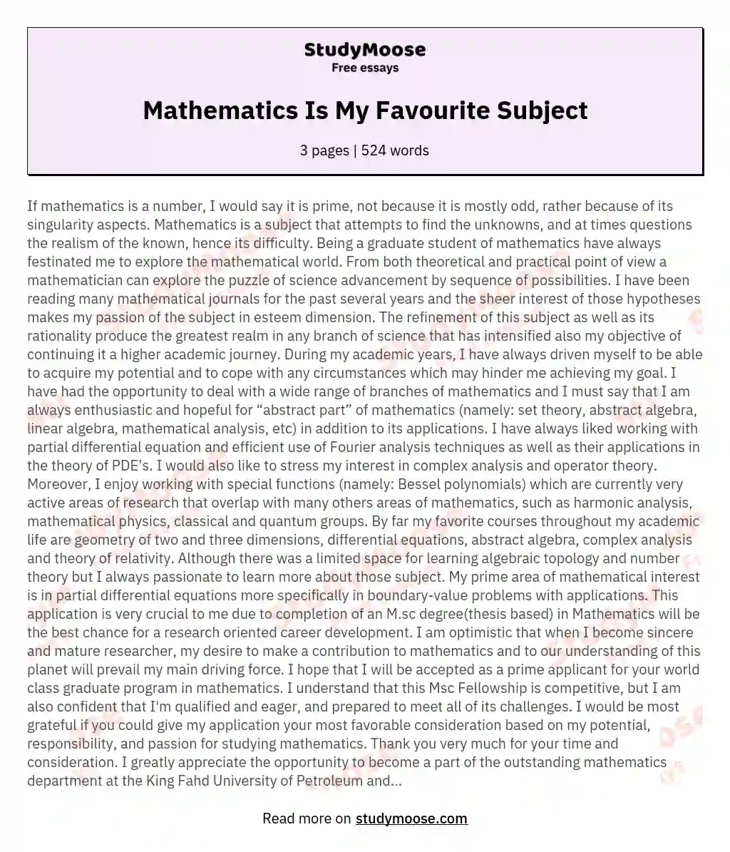 Mathematics Is My Favourite Subject essay