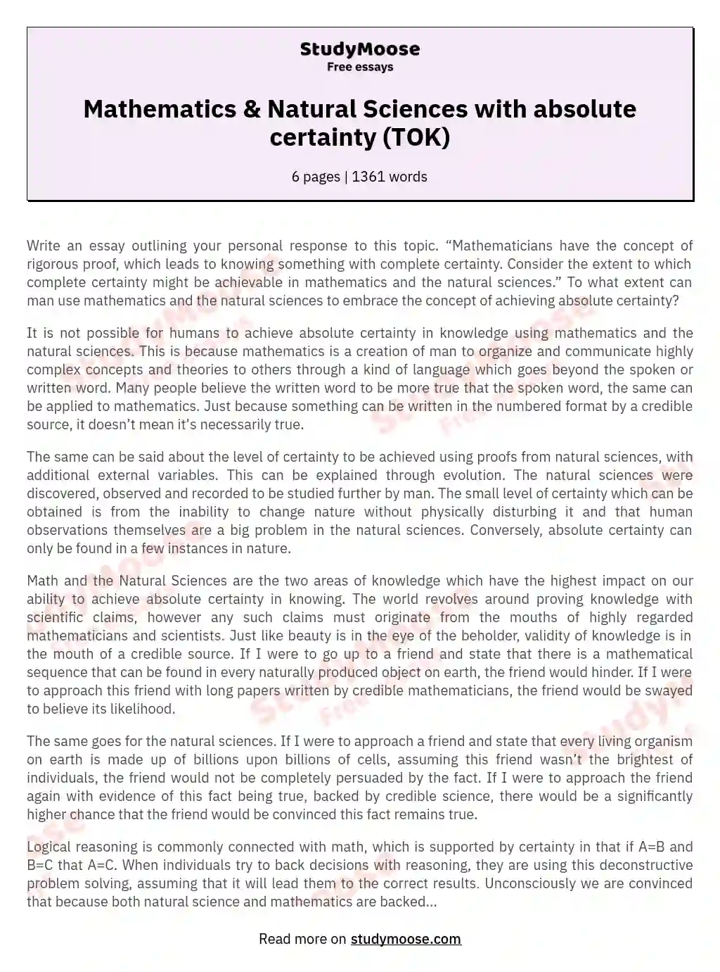 Mathematics & Natural Sciences with absolute certainty (TOK)
