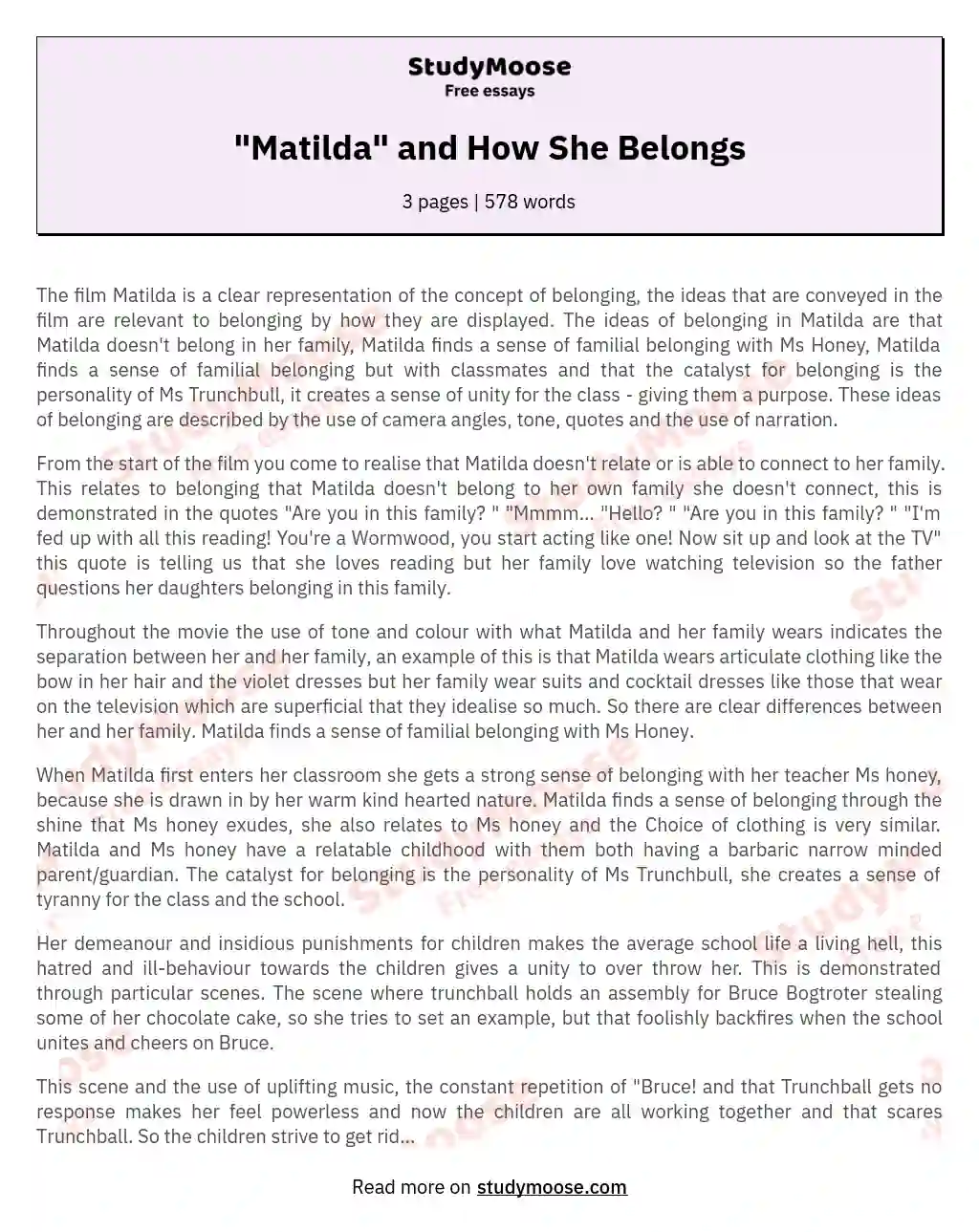 "Matilda" and How She Belongs