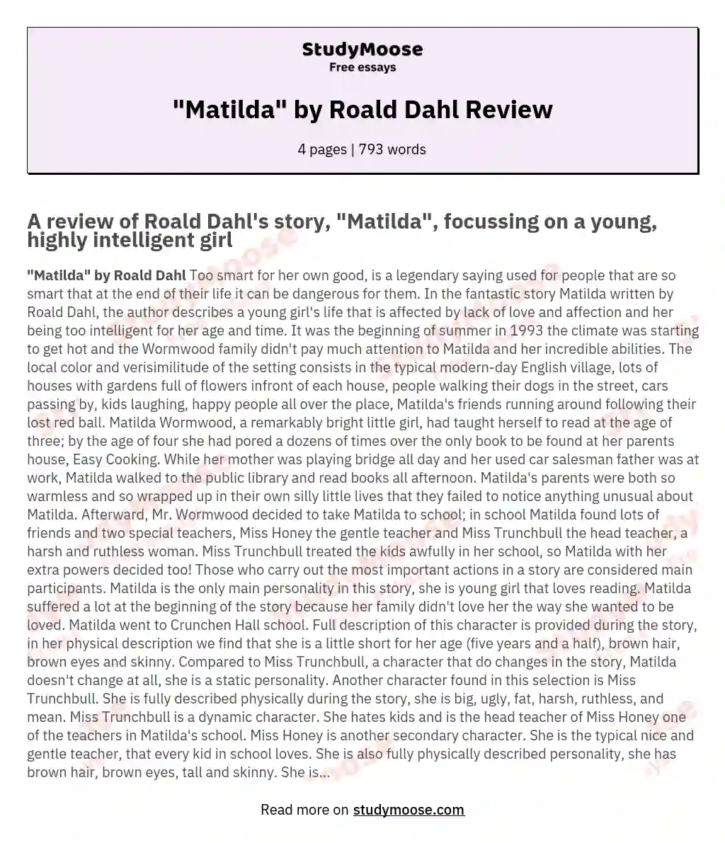"Matilda" by Roald Dahl Review