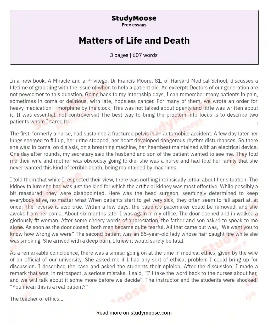 life and death essay brainly