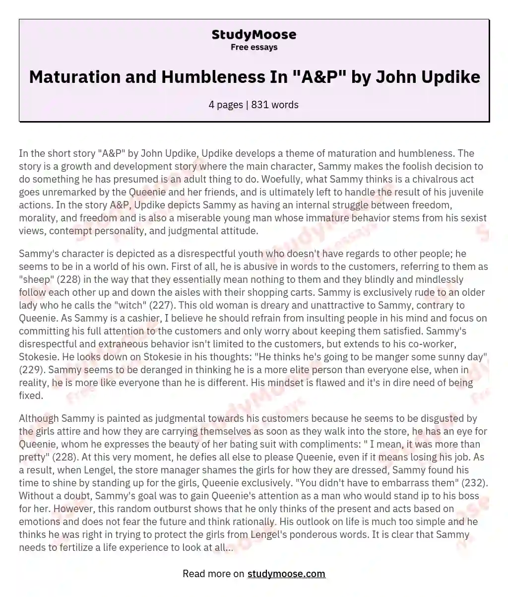 Maturation and Humbleness In "A&P" by John Updike