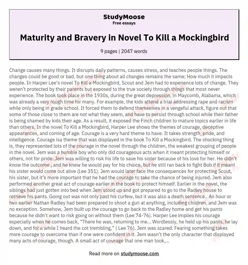 Maturity and Bravery in Novel To Kill a Mockingbird