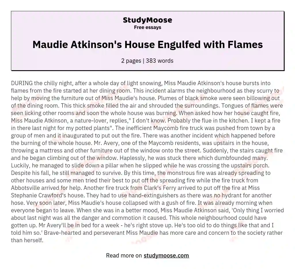Maudie Atkinson's House Engulfed with Flames essay