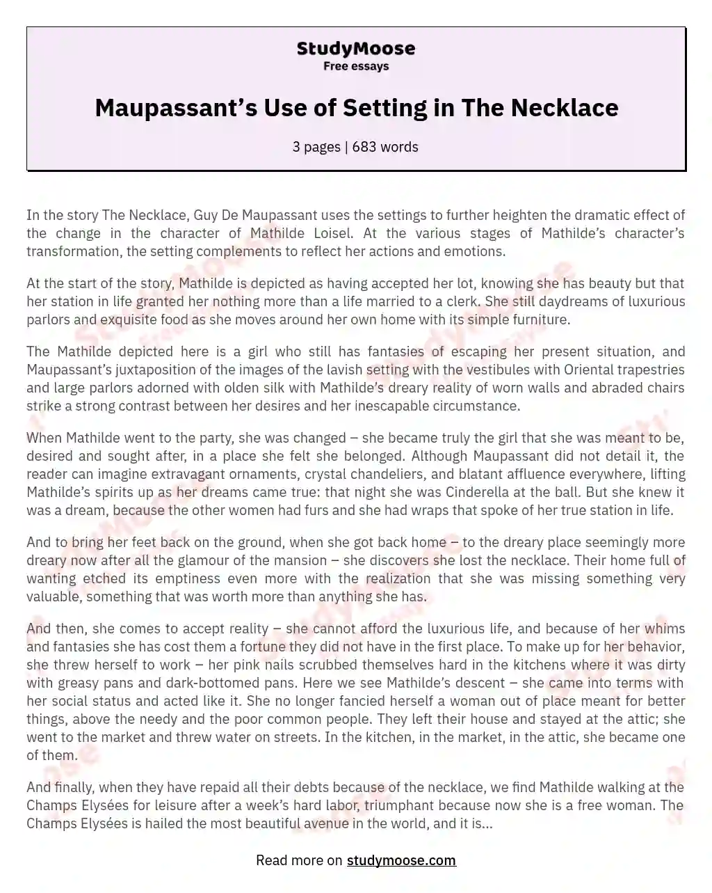 Maupassant’s Use of Setting in The Necklace essay