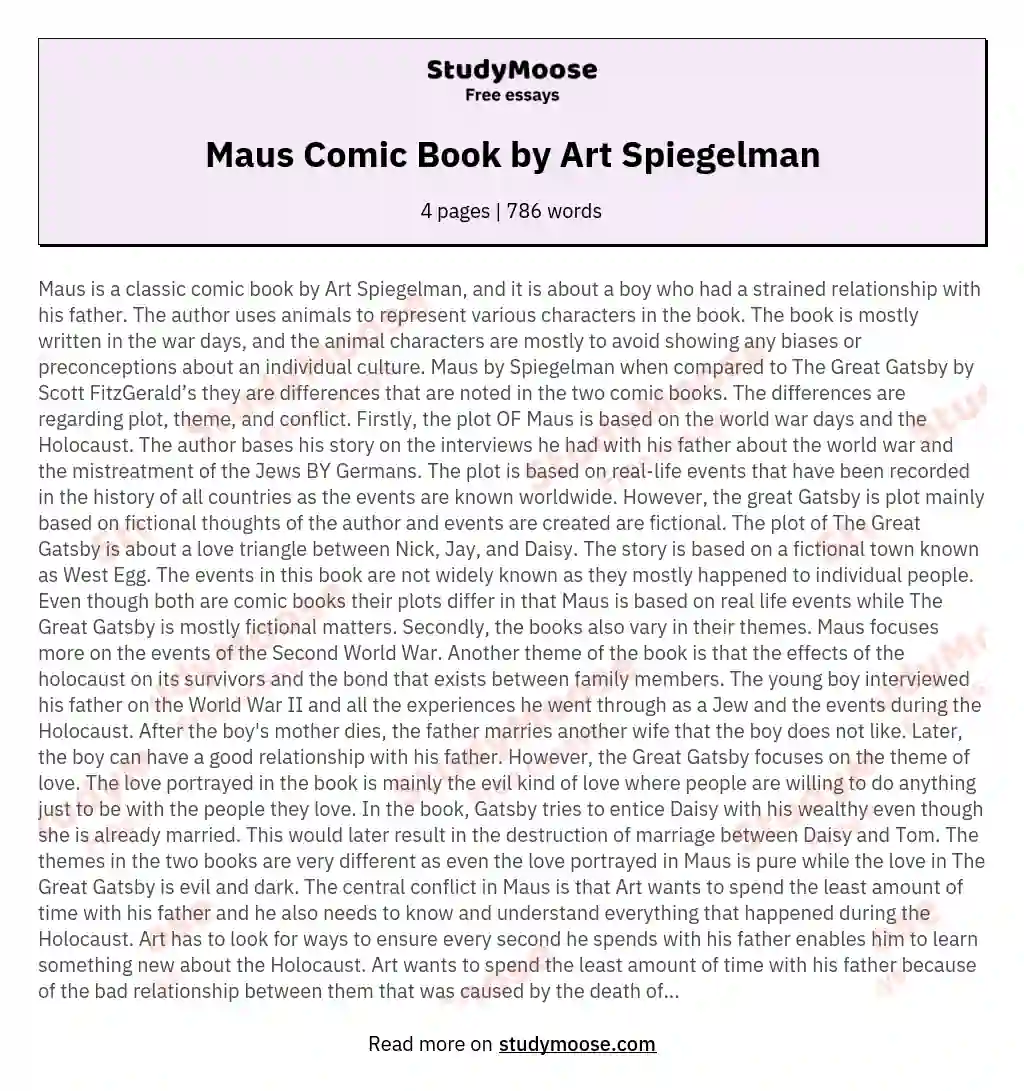 Maus Comic Book by Art Spiegelman essay