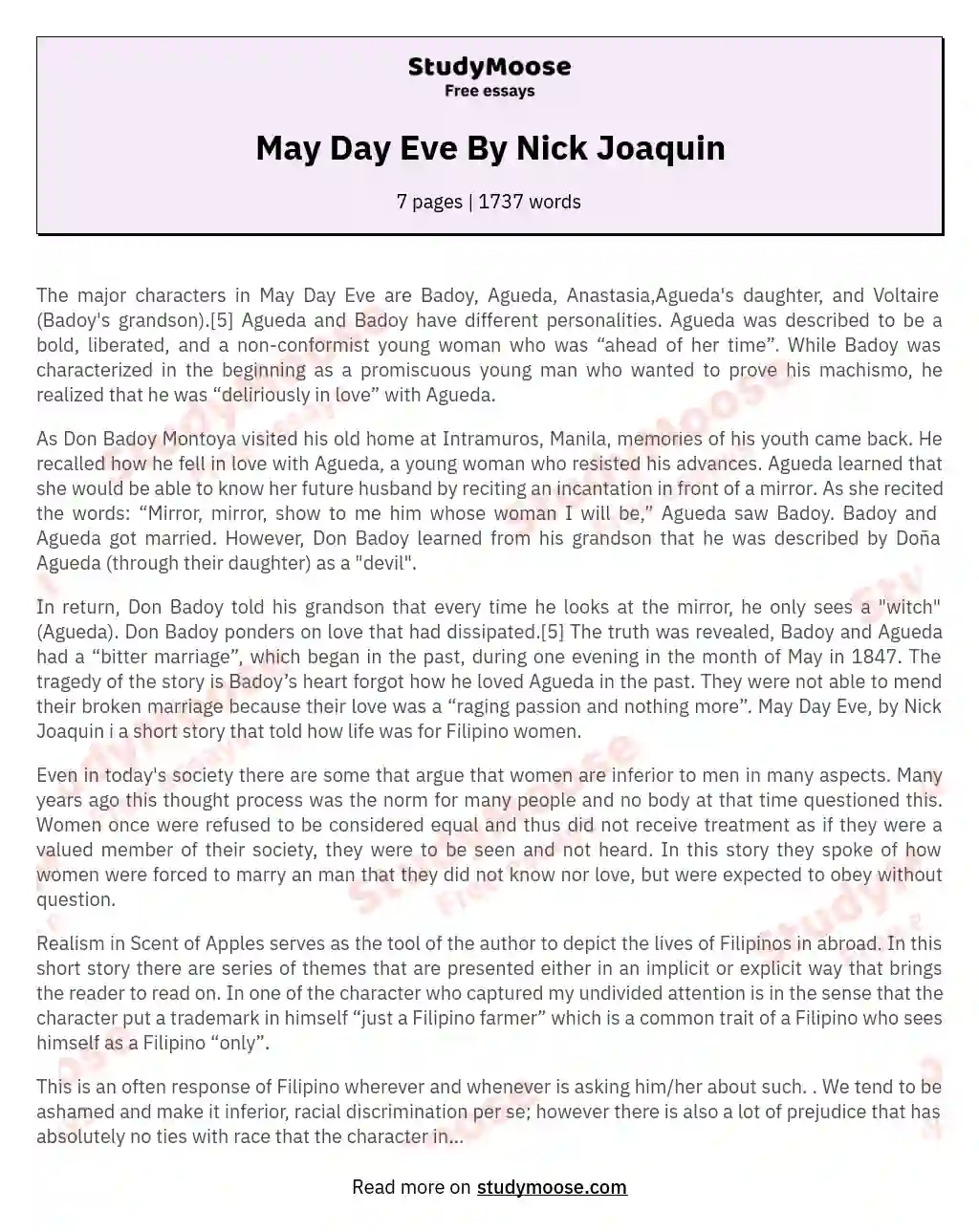 May Day Eve By Nick Joaquin essay