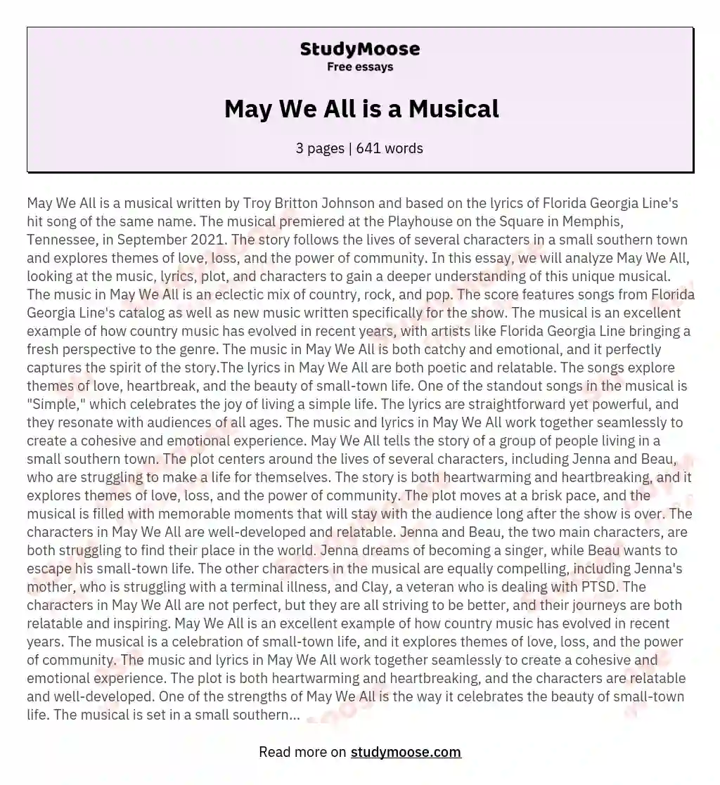 May We All is a Musical essay