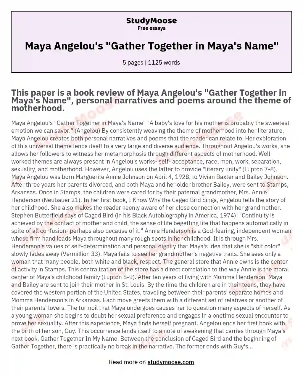 Maya Angelou's "Gather Together in Maya's Name"
