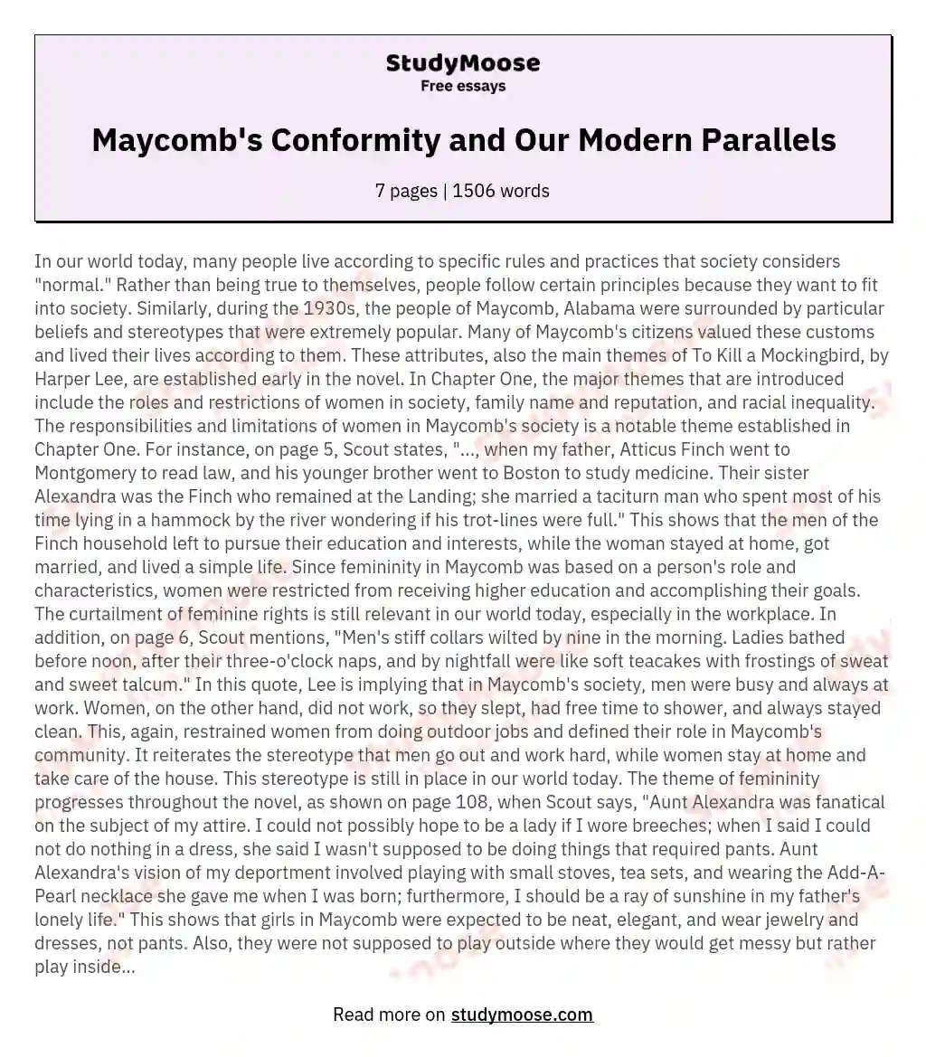 Maycomb's Conformity and Our Modern Parallels essay