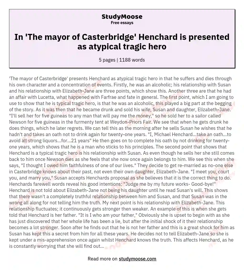Character Sketch of Michael Henchard the Hero of The Mayor of  Casterbridge by Thomas Hardy  YouTube