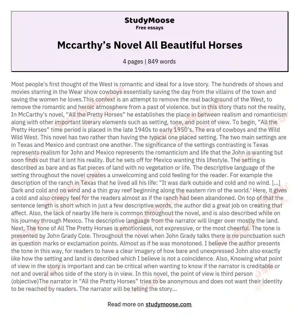 Mccarthy’s Novel All Beautiful Horses