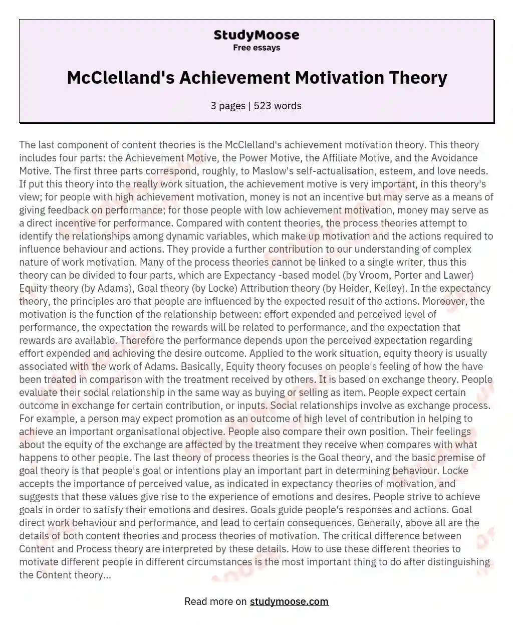 McClelland's Achievement Motivation Theory