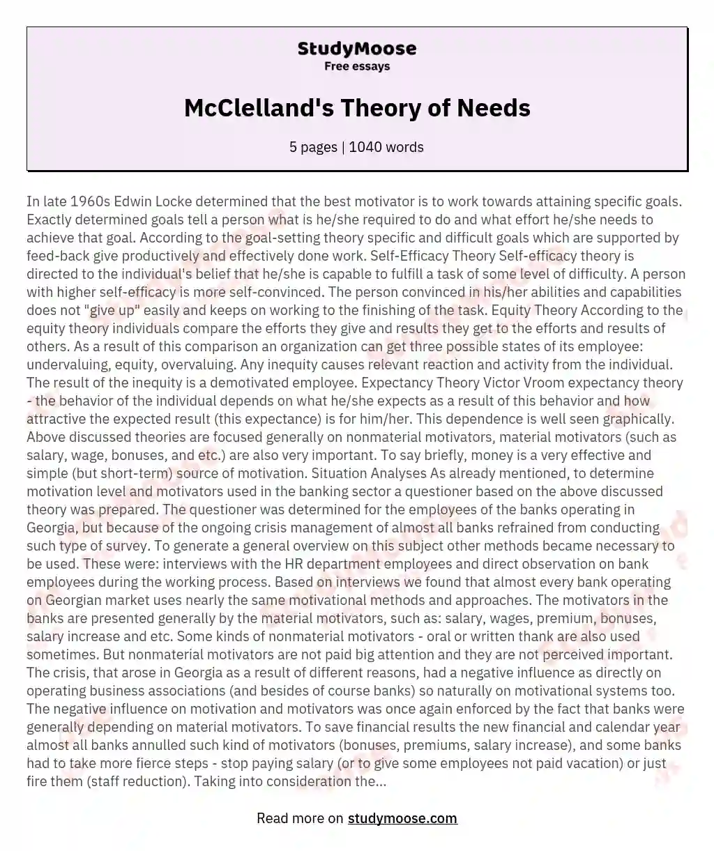 McClelland's Theory of Needs essay