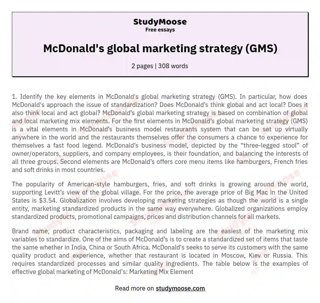 McDonald's global marketing strategy (GMS) essay