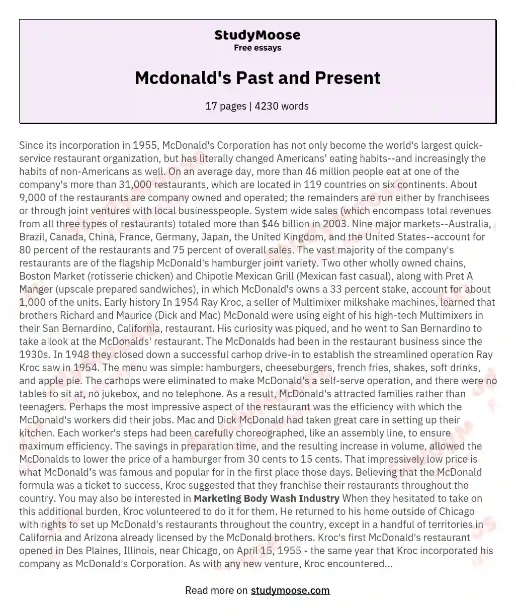 Mcdonald's Past and Present