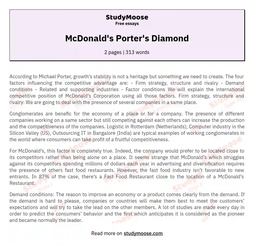 McDonald's Porter's Diamond essay