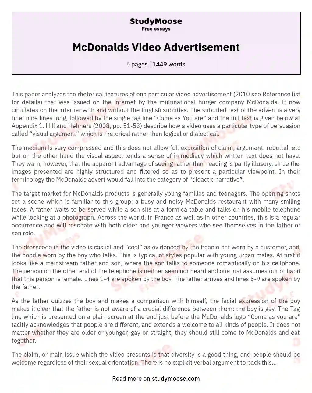 McDonalds Video Advertisement essay