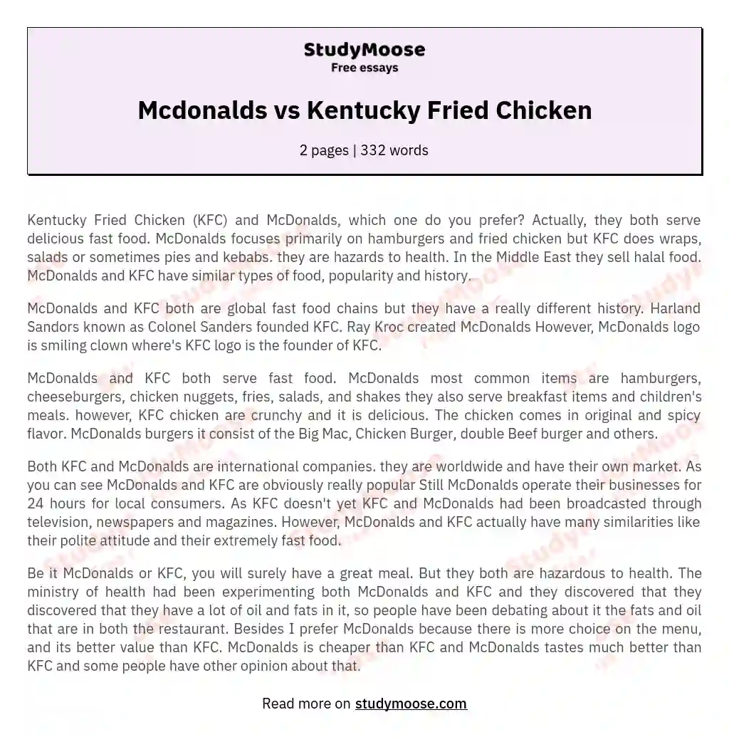Mcdonalds vs Kentucky Fried Chicken essay