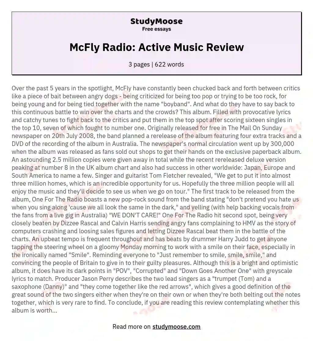 McFly Radio: Active Music Review essay