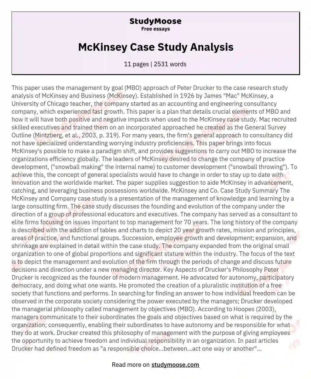 McKinsey Case Study Analysis